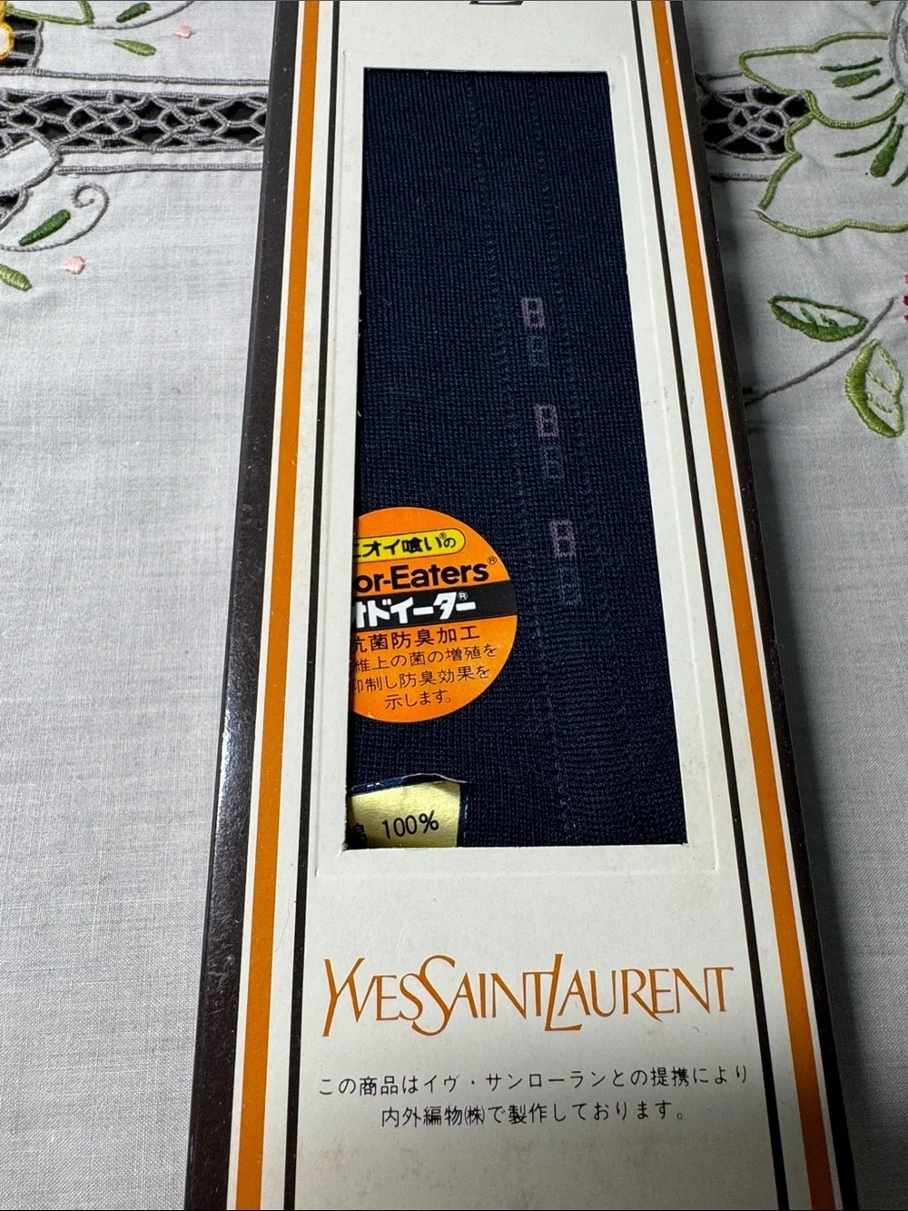 Vintage Yves Saint Laurent Navy 100% Cotton Men’s Sock in Original Sealed Box